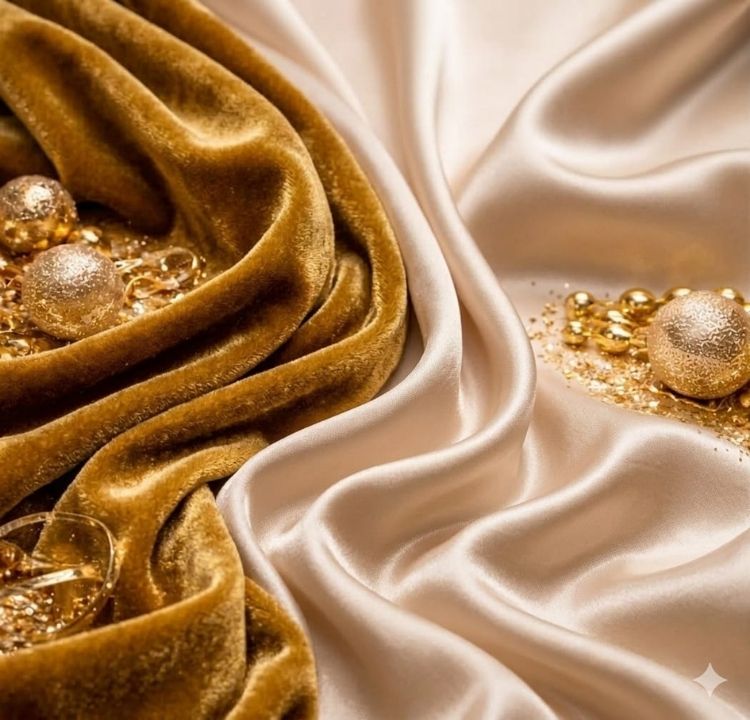 Goldener Samt und Seide mit Weihnachtskugeln als Motiv der zweiten Silvestergala in Binz auf Rügen